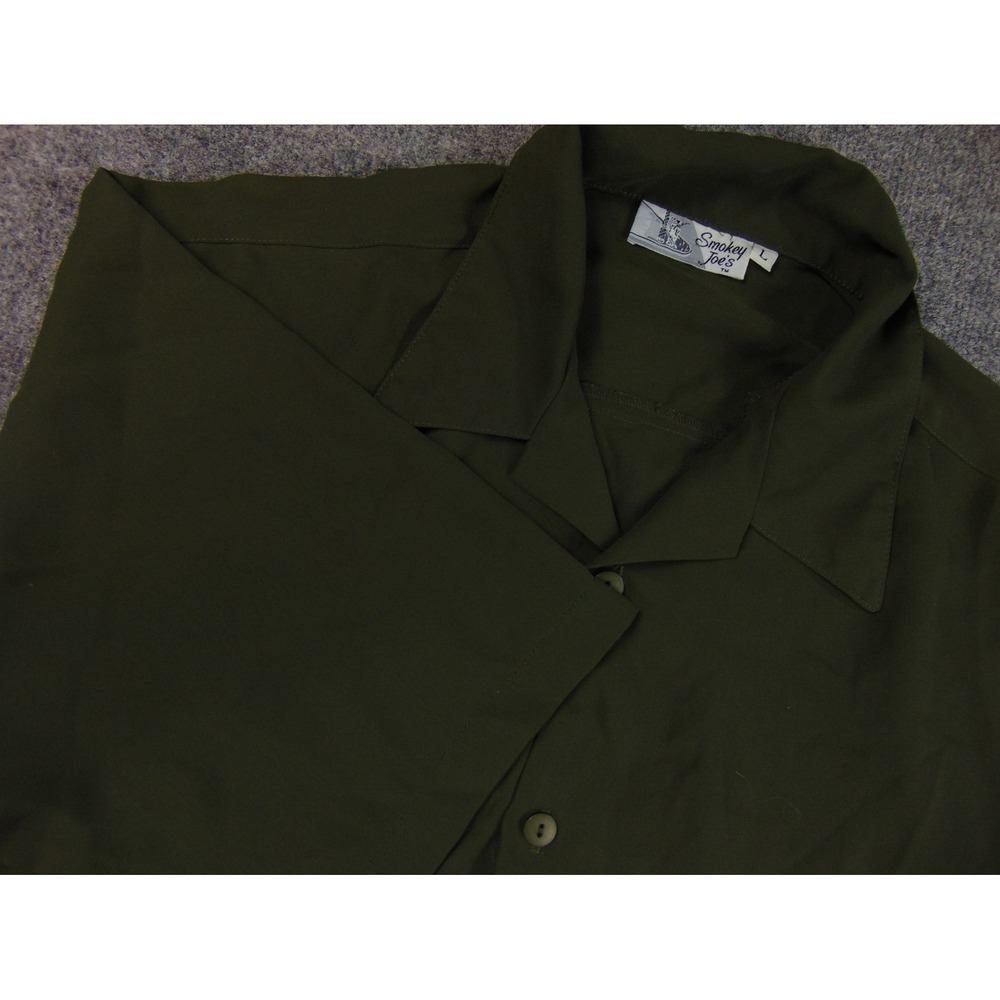Smokey Joes Button Up Mens Large Olive Green Solid Retro Camp Collar Rockabilly